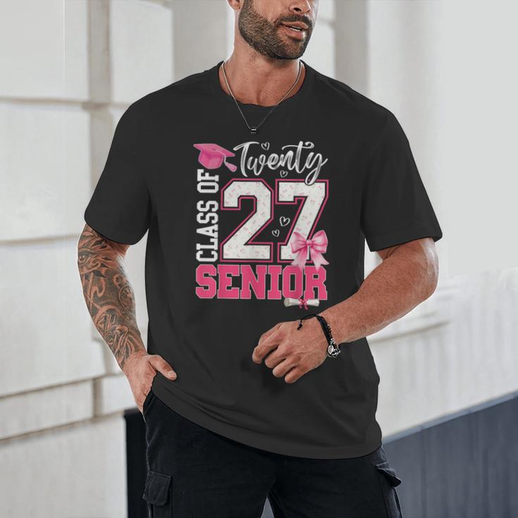 Senior 2027 Class Of 2027 Pink Coquette Bow Graduation Girl Unisex T-Shirt