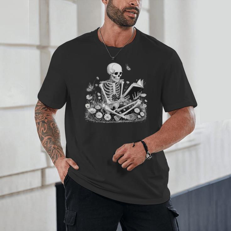 Skeleton Reading Book Floral Dark For Book Lovers Unisex T-Shirt Skeleton Reading Book Floral Dark For Book Lovers Unisex T-Shirt