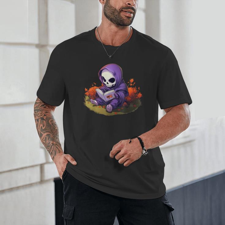 Spooky Grim Reaper Reading A Book Cute Creepy Halloween Unisex T-Shirt