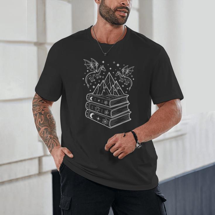 Stack Of Books And Dragons Bookworm Fantasy Books Lover Unisex T-Shirt
