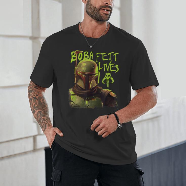 Star Wars The Book Of Boba Fett Neon Boba Fett Lives Poster Unisex T-Shirt