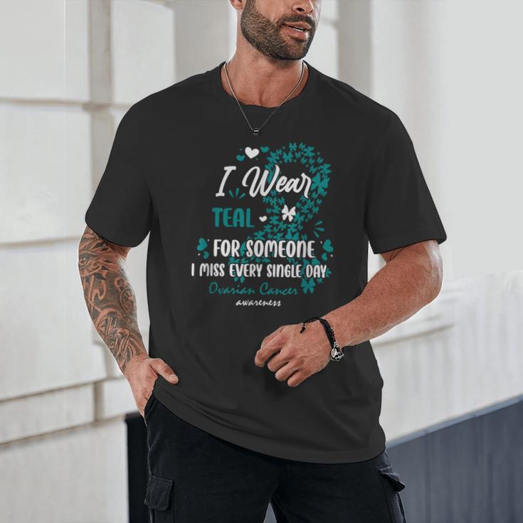 Teal Ovarian Cancer Angel Memory Warrior Support Family Unisex T-Shirt