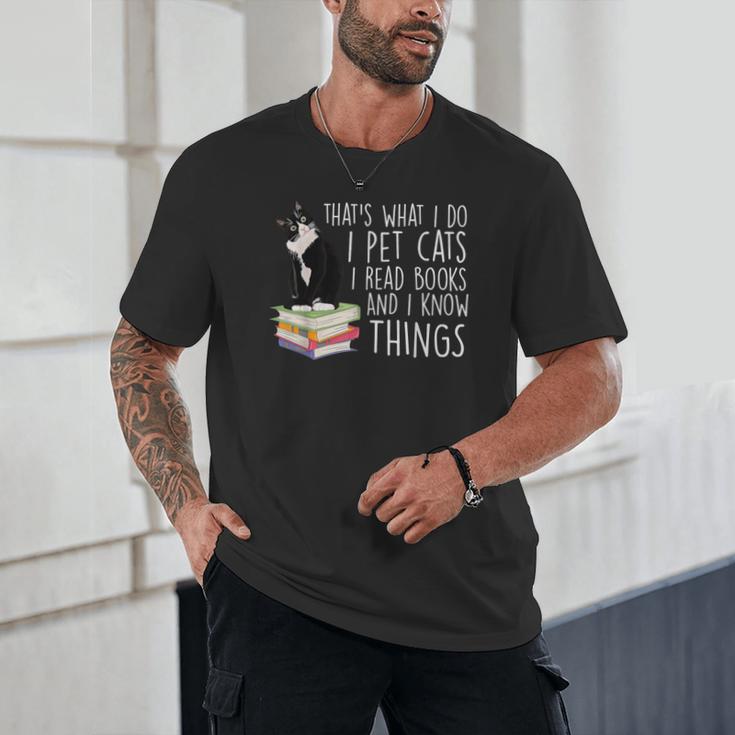 That's What I Do I Pet Cat I Read Books Tuxedo Cat Bookworm Unisex T-Shirt
