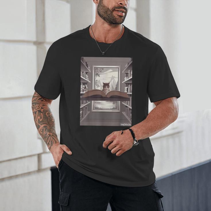 Totally Weird Tees Cat Library Book Reading Literary Unisex T-Shirt Totally Weird Tees Cat Library Book Reading Literary Unisex T-Shirt