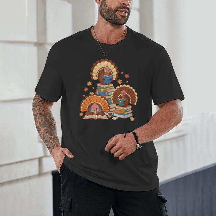 Turkey Read Books Reading Fall Thanksgiving Teacher Unisex T-Shirt