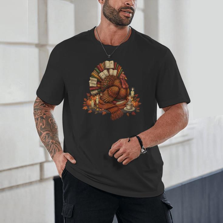 Turkey Reading Books Fall Season Thanksgiving Teacher Book Unisex T-Shirt