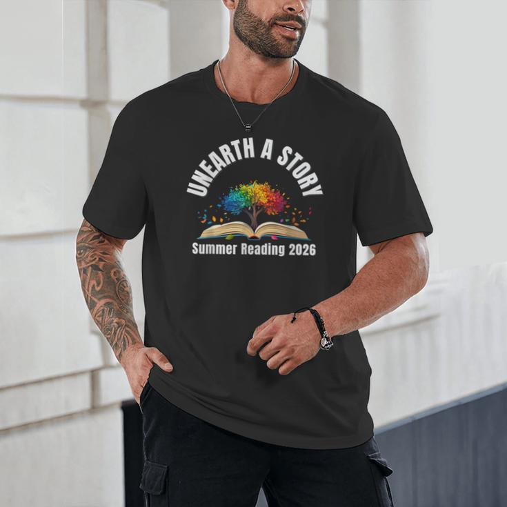 Unearth a Story 2026 Summer Reading Program Tree Book Unisex T-Shirt Unearth a Story 2026 Summer Reading Program Tree Book Unisex T-Shirt