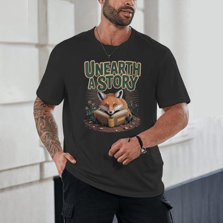 Unearth A Story Fox Reads a Book Unisex T-Shirt