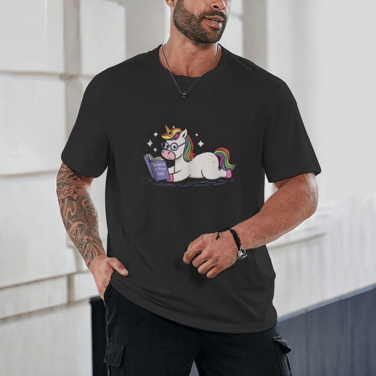 Unicorn Bookworm Believe In Yourself Cute And Inspirational Unisex T-Shirt