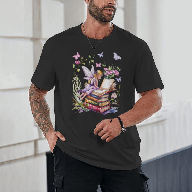 Watercolor Butterfly Fairy Read Book Library Fantasy Novel Unisex T-Shirt