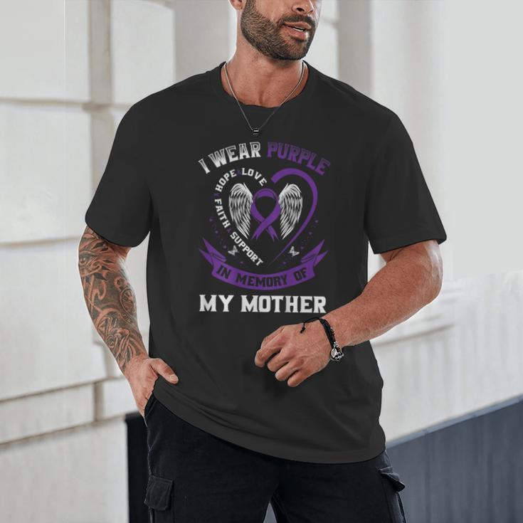 I Wear Purple In Memory Of Mother Mom Alzheimers Back Print Unisex T-Shirt