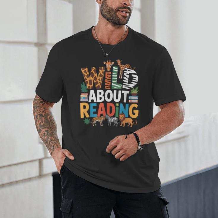 Wild About Reading Zoo Animals Books Reader Lover Unisex T-Shirt