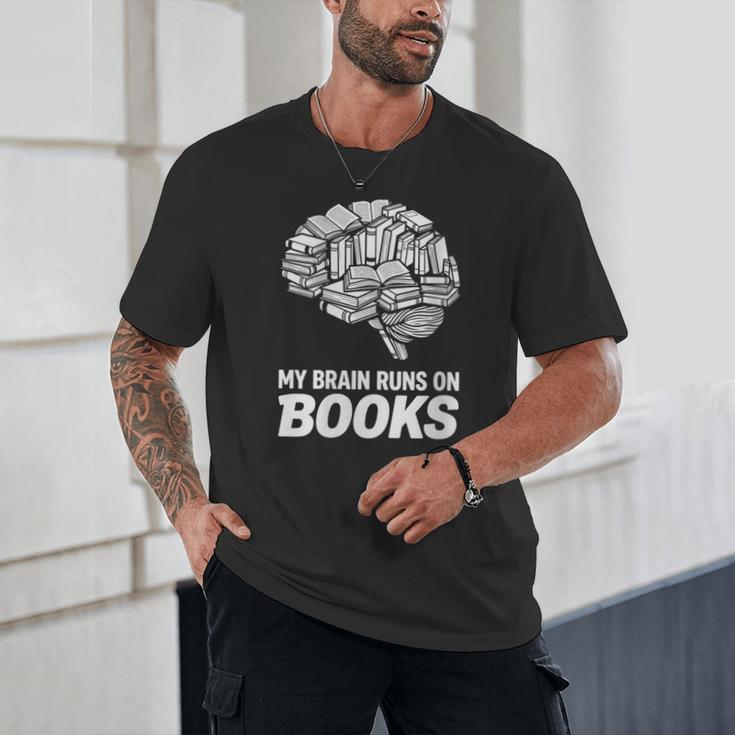 Women's My Brain Runs On Books Reading Bookworm Men Women Unisex T-Shirt