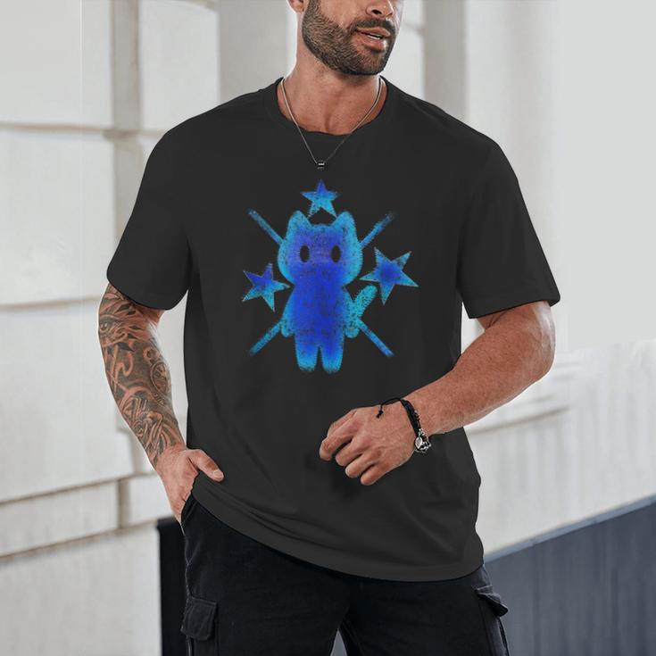 Yk2 Grunge Earthy Blue Cat With Stars Tomboy 90s Nostalgia Unisex T-Shirt Yk2 Grunge Earthy Blue Cat With Stars Tomboy 90s Nostalgia Unisex T-Shirt