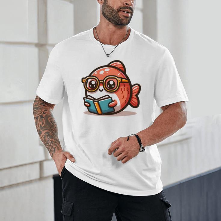 Adorable Book Lover Salmon With Reading Glasses Cute Unisex T-Shirt