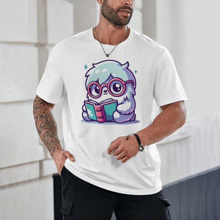 Adorable Book Lover Yeti With Reading Glasses Cute Unisex T-Shirt