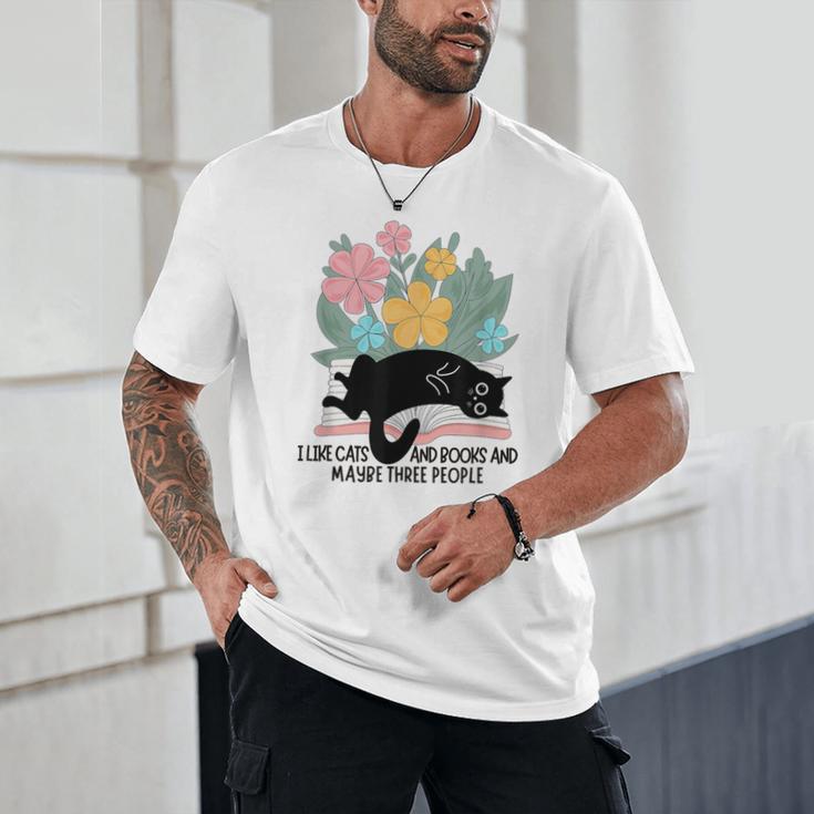 Cat Meme I Like Cats And Books And Maybe Three People Unisex T-Shirt