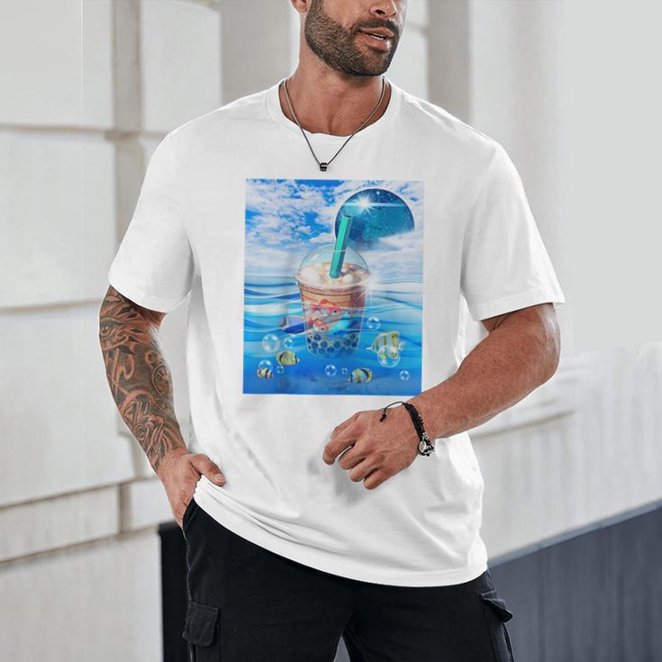 Frutiger Aero Aesthetic Tech Bubble Tea Boba Milktea Fishes Raglan Baseball Tee Unisex T-Shirt Frutiger Aero Aesthetic Tech Bubble Tea Boba Milktea Fishes Raglan Baseball Tee Unisex T-Shirt