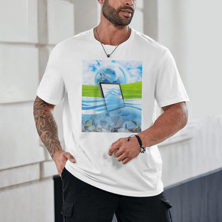 Frutiger Aero Aesthetic Tech Water Fishes Monitor Screen Raglan Baseball Tee Unisex T-Shirt Frutiger Aero Aesthetic Tech Water Fishes Monitor Screen Raglan Baseball Tee Unisex T-Shirt