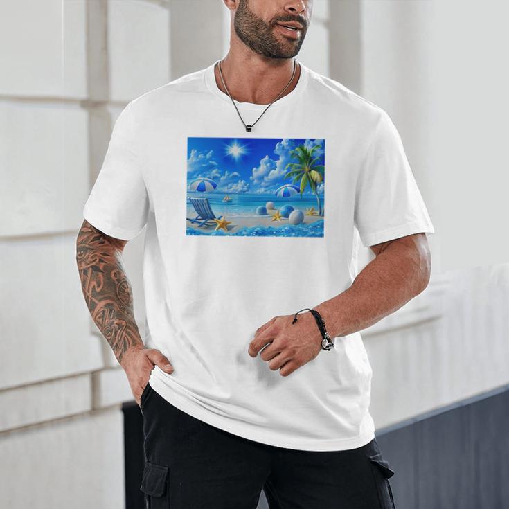 Frutiger Aero Beach Y2k Aesthetic Palm Tree Sand Ocean Premium Unisex T-Shirt Frutiger Aero Beach Y2k Aesthetic Palm Tree Sand Ocean Premium Unisex T-Shirt