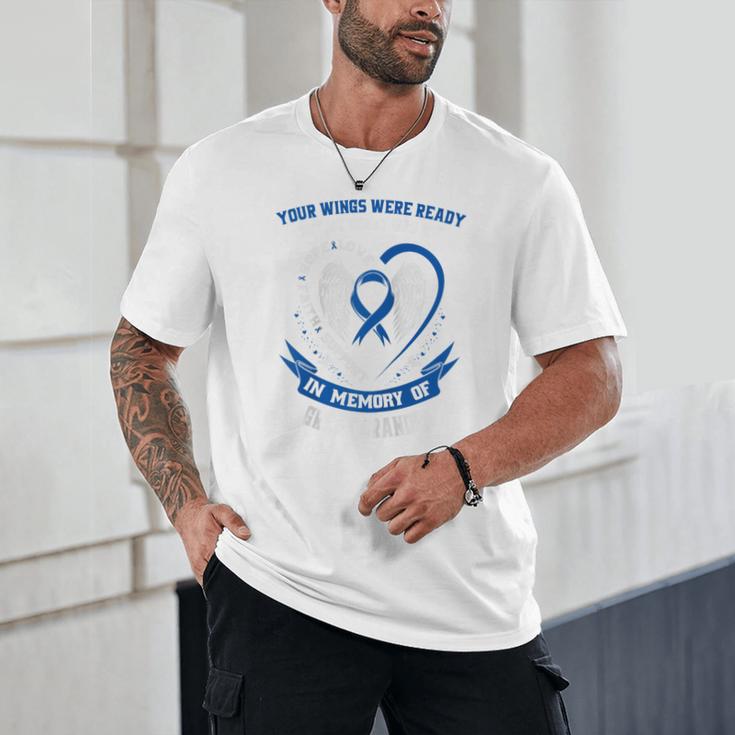 In Memory Of Great Grandpa Colon Cancer Awareness Memorial Raglan Baseball Tee Unisex T-Shirt