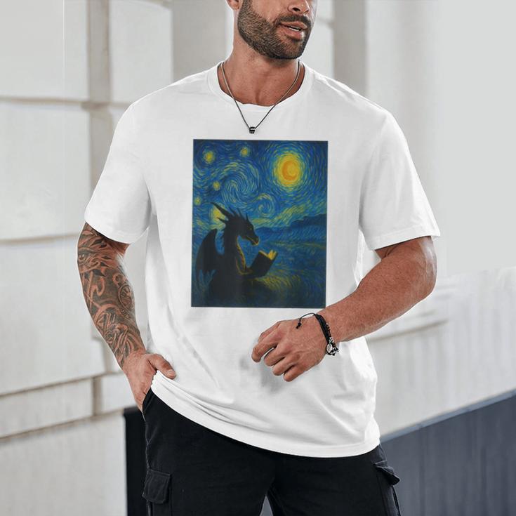 Van Gogh Starry Night Fantasy Reader Dragon Reading Book Unisex T-Shirt