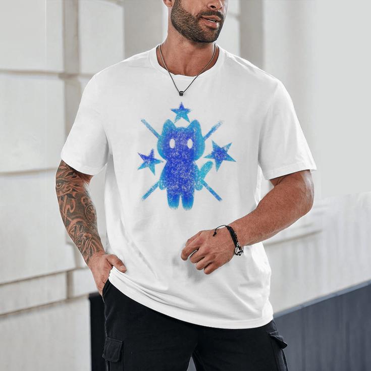 Yk2 Grunge Earthy Blue Cat With Stars Tomboy 90s Nostalgia Premium Tri-Blend Unisex T-Shirt