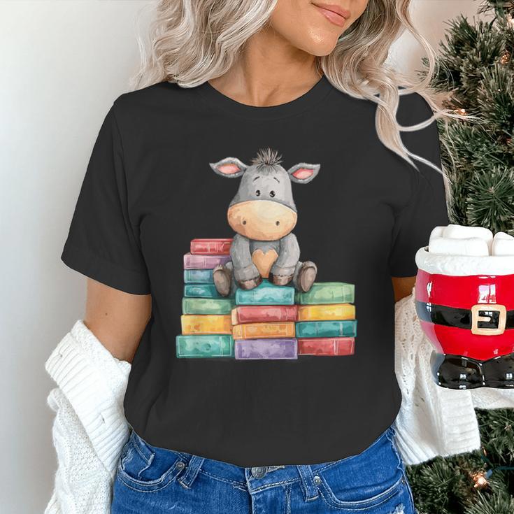 Adorable Donkey With Heart Sitting On Colorful Book Stack Unisex T-Shirt