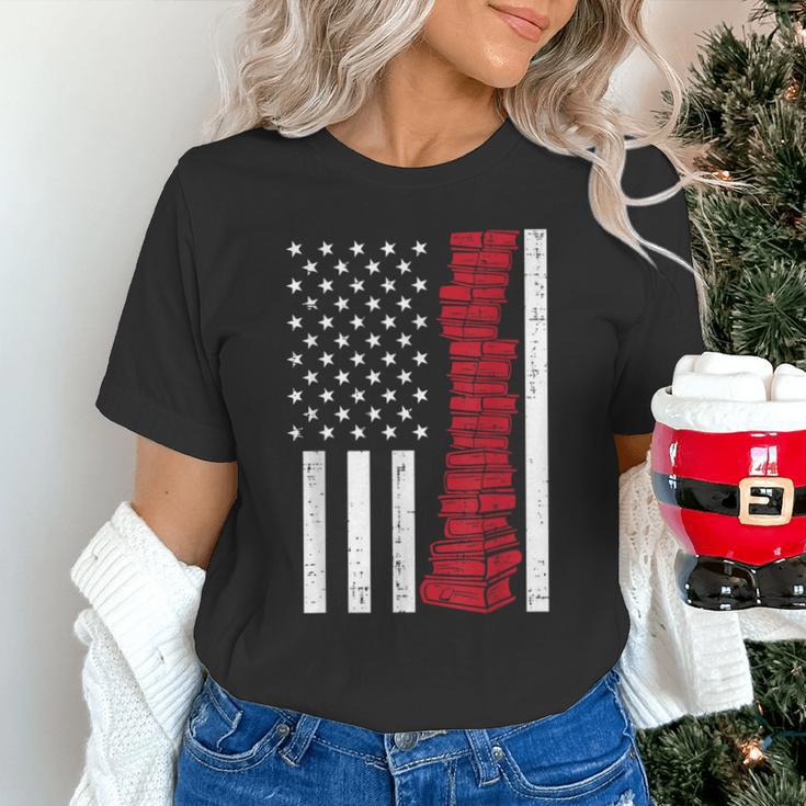 America Flag Read Book Reading Librarian Men Women Kids Unisex T-Shirt