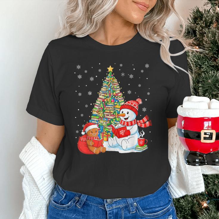 Book Christmas Tree Bookworm Gingerbread Man Snowman Reading Unisex T-Shirt