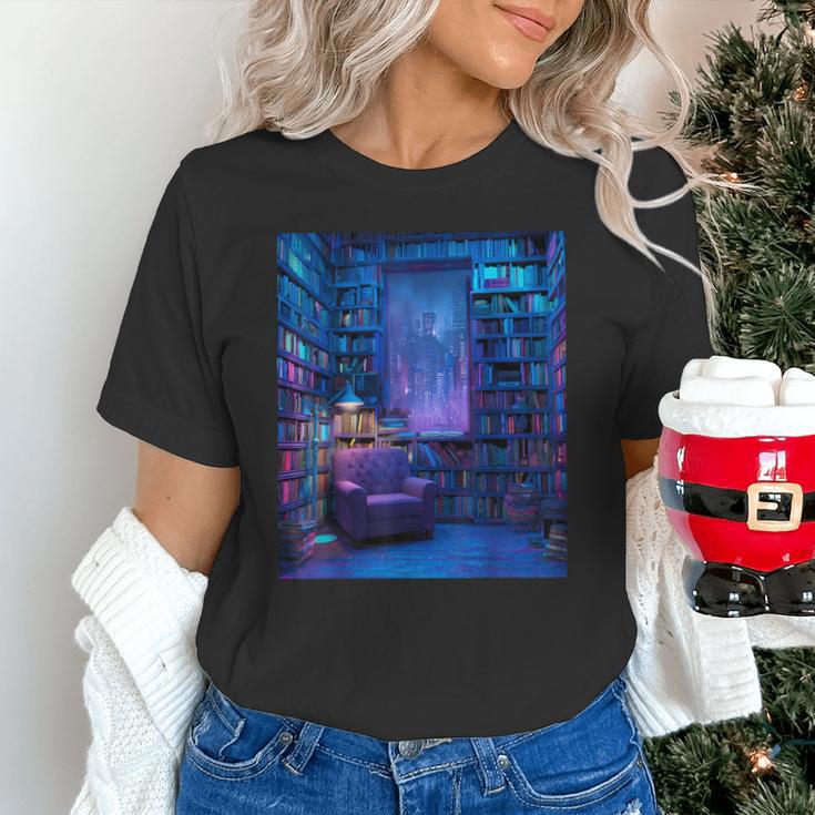 Book Library Bookshelf Armchair Window Pattern Print Unisex T-Shirt Book Library Bookshelf Armchair Window Pattern Print Unisex T-Shirt