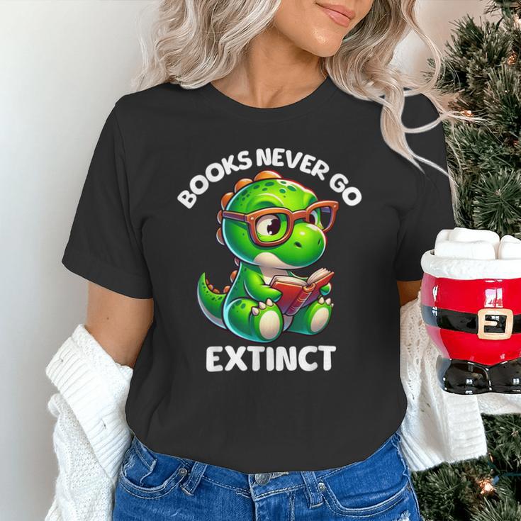 Books Never Go Extinct Reading Dinosaur Bookish Nerdy Unisex T-Shirt