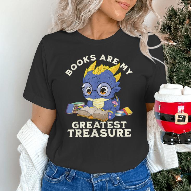 Books Are My Greatest Treasure Kawaii Dragon Reading Books Unisex T-Shirt