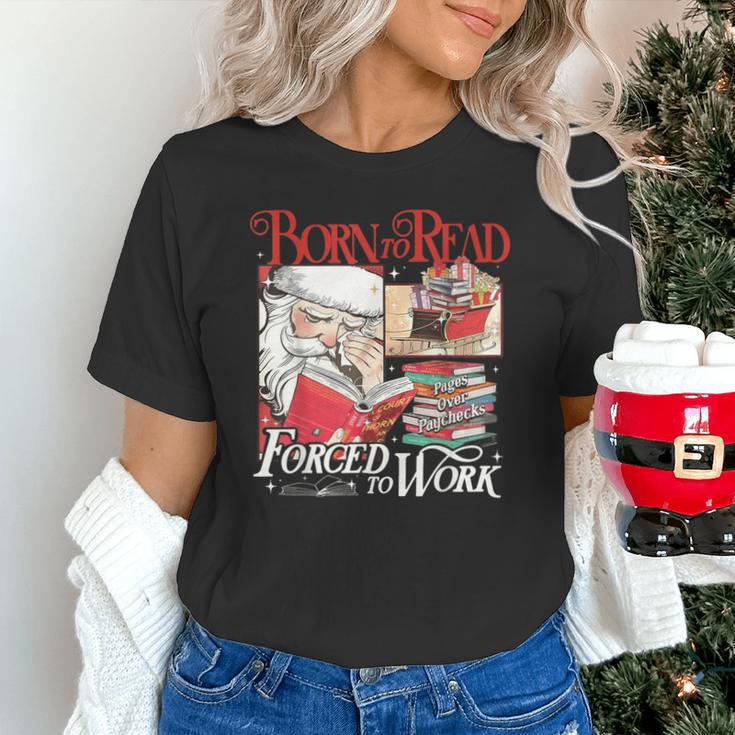Born To Read Forced To Work Santa Christmas Book Lover Retro Unisex T-Shirt