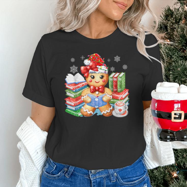 Christmas Gingerbread Man Reading Book Snowflake Teacher Unisex T-Shirt