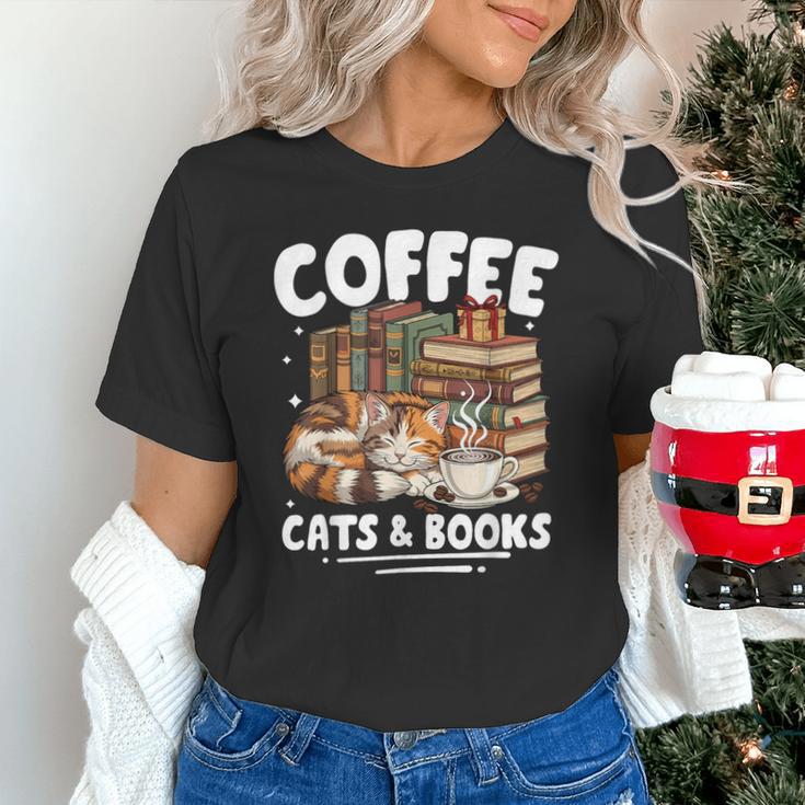 Coffee Cats And Books Cats And Reading Lovers Unisex T-Shirt