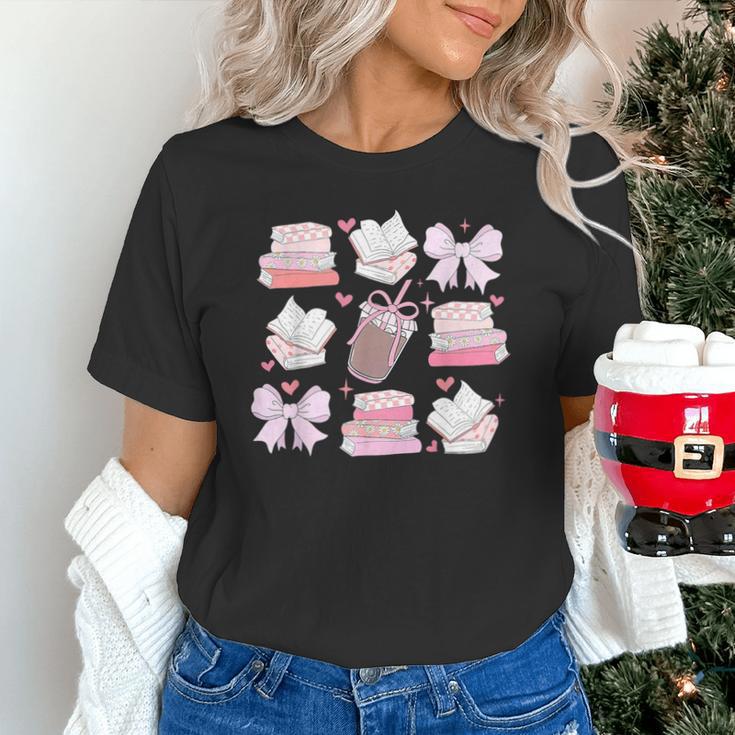 Coquette Bow Book Coffee Valentines Bookish Library Teacher Unisex T-Shirt