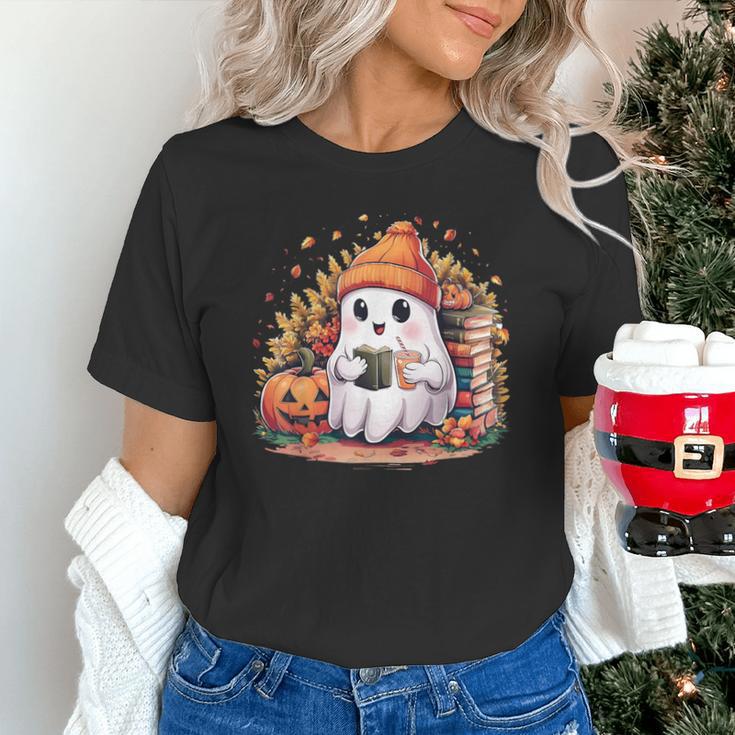 Cute Ghost Drinking Coffee Halloween Reading Book Retro Unisex T-Shirt Cute Ghost Drinking Coffee Halloween Reading Book Retro Unisex T-Shirt