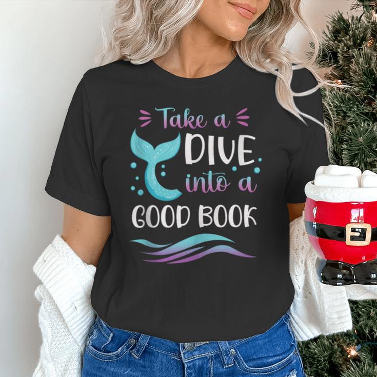 Cute Mermaid Librarian Teacher Dive Into A Good Book Reading Unisex T-Shirt