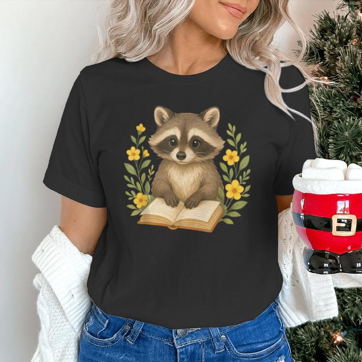 Cute Raccoon Reading Book Flowers Floral Unisex T-Shirt Cute Raccoon Reading Book Flowers Floral Unisex T-Shirt