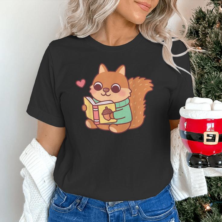 Cute Squirrel Reading A Book Lovers Anime Kawaii Women Kids Unisex T-Shirt