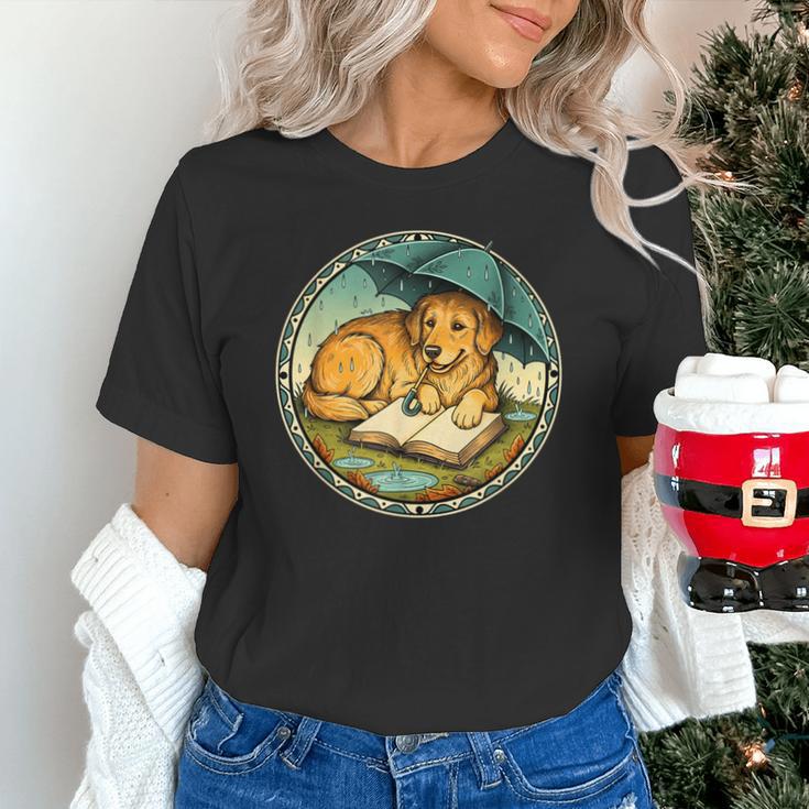 Dog Reading Book Rain Cozy Umbrella Cute Art Men Unisex T-Shirt Dog Reading Book Rain Cozy Umbrella Cute Art Men Unisex T-Shirt