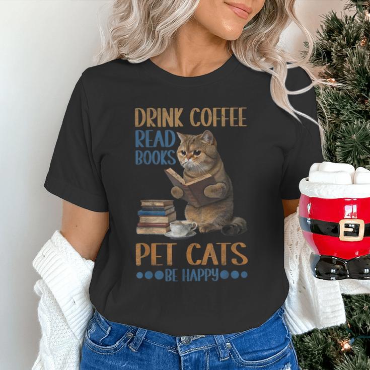 Drink Coffee Read Books Pet Cats Be Happy Bookworm Unisex T-Shirt