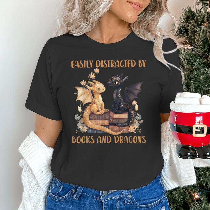 Easily Distracted By Books & Dragons Librarian Book Lover Unisex T-Shirt