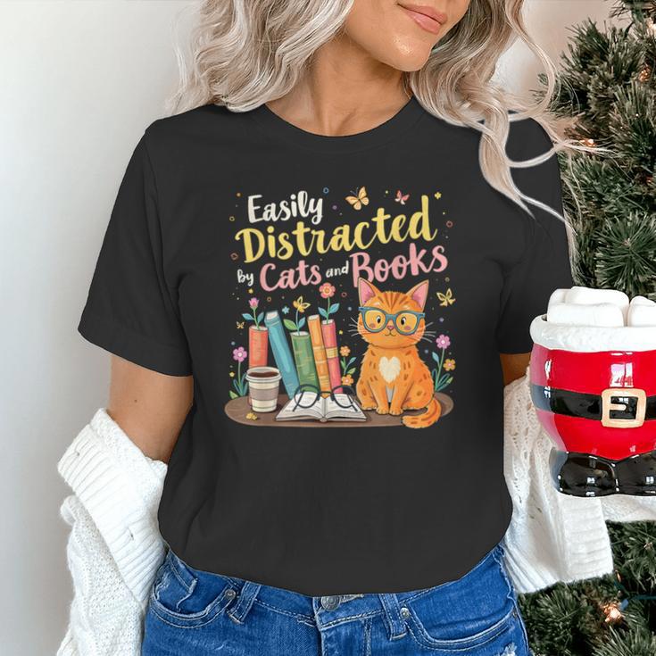 Easily Distracted By Cats And Books Book & Cat Lover Unisex T-Shirt