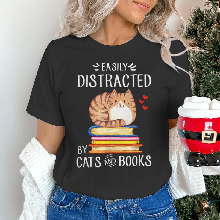 Easily Distracted By Cats And Books Reading Lover Bookish Unisex T-Shirt Easily Distracted By Cats And Books Reading Lover Bookish Unisex T-Shirt