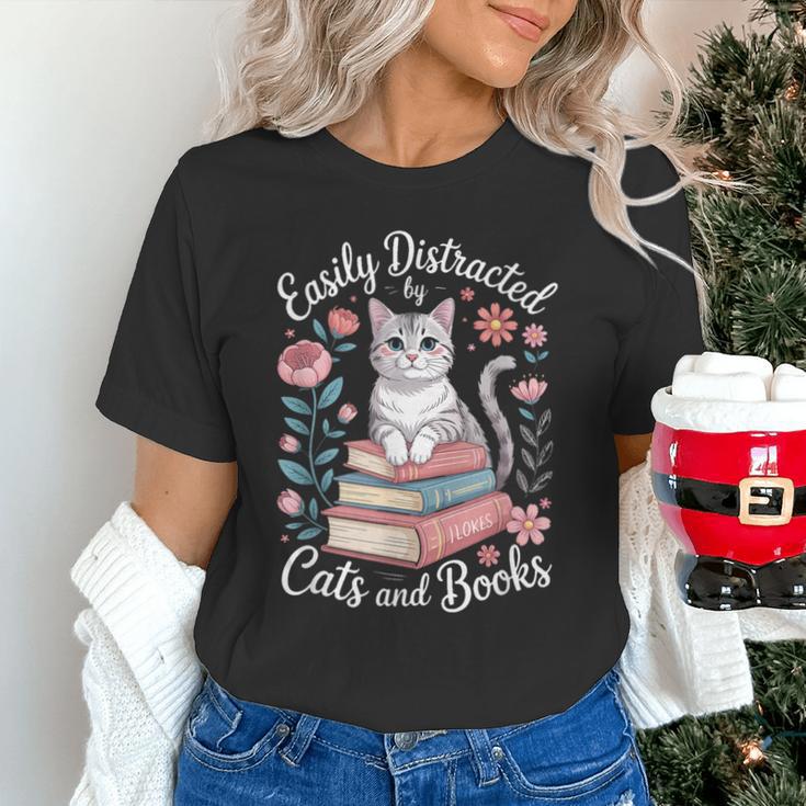 Easily Distracted By Cats And Books Reading Unisex T-Shirt