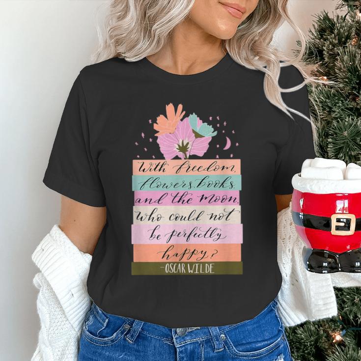With Freedom Flowers Books And The Moon Unisex T-Shirt With Freedom Flowers Books And The Moon Unisex T-Shirt