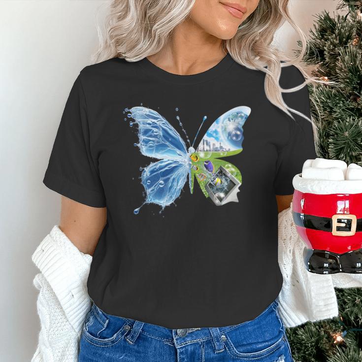 Frutiger Aero Aesthetic Butterfly Computer Fishes Scenery Unisex T-Shirt