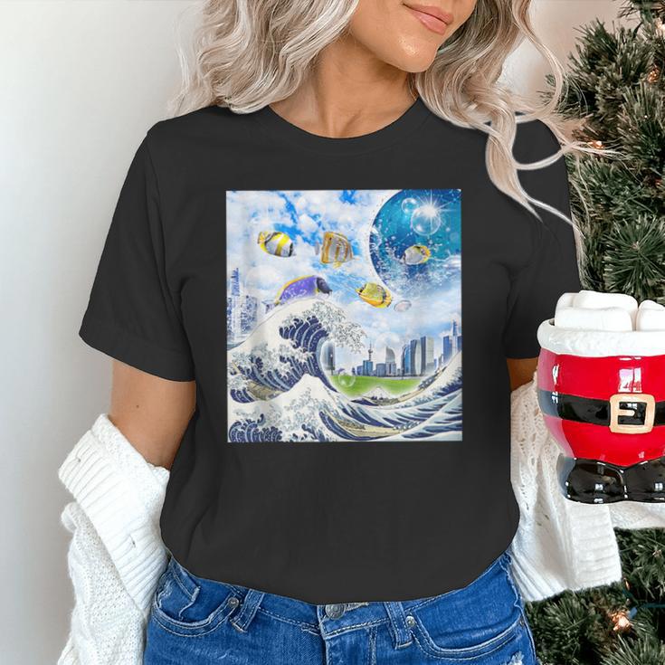 Frutiger Aero Aesthetic Tech Great Wave Of Kanagawa Fishes Unisex T-Shirt Frutiger Aero Aesthetic Tech Great Wave Of Kanagawa Fishes Unisex T-Shirt